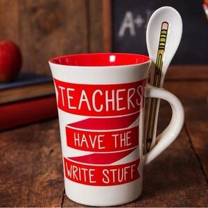 Our Name Is Mud “Teachers Have the Write Stuff” Mug w/ Pencil Spoon Gift Set